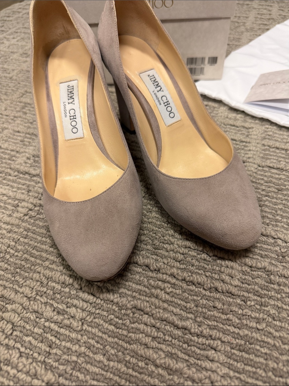 Jimmy Choo Taupe Suede Pumps - Picture 3 of 6